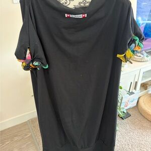 LOVE MOSCHINO - “AUTHENTIC”Black Mini Dress with Multicolor Accents